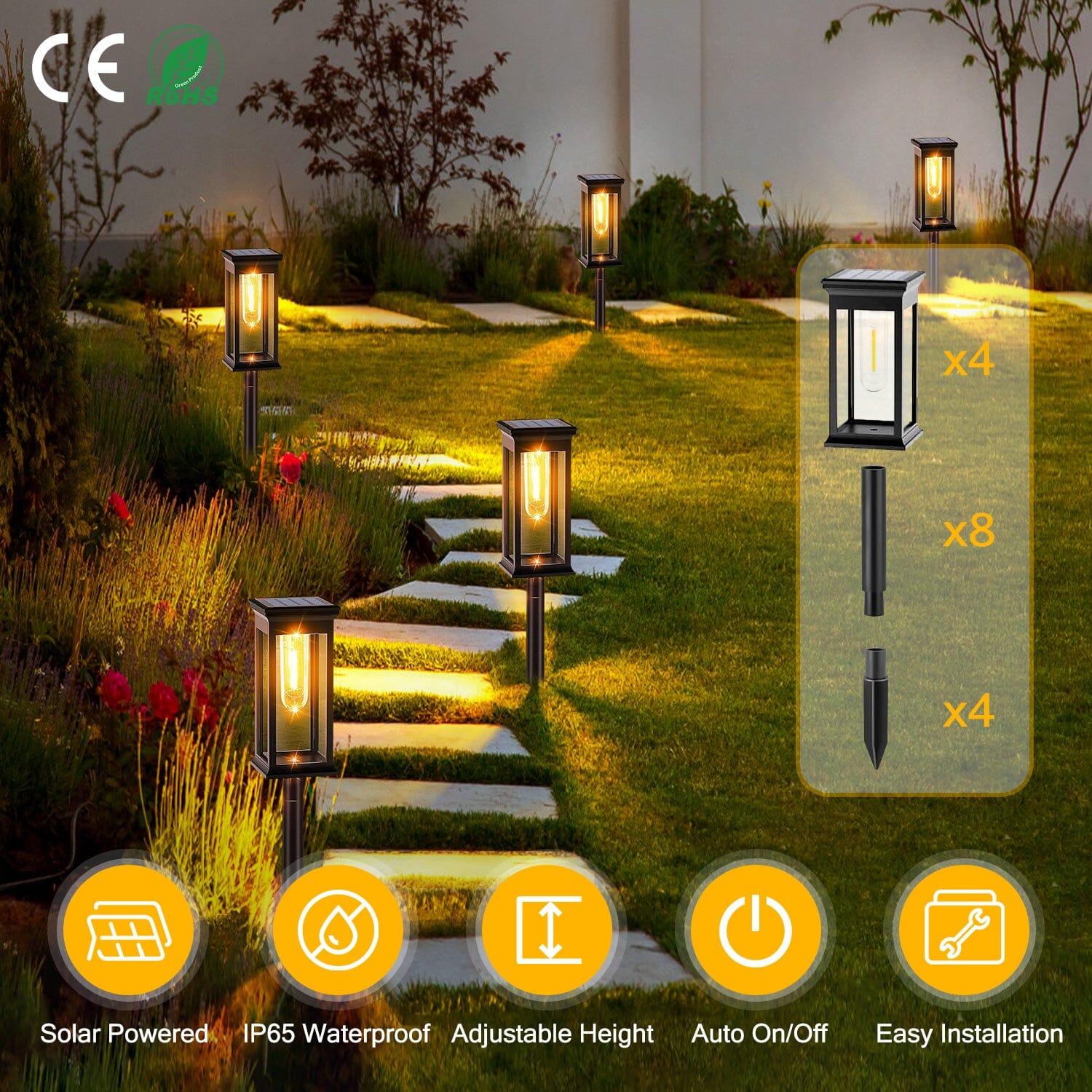 6-Pack: Solar Powered Stake Light IP65 Waterproof Auto On Off Outdoor Lighting - DailySale