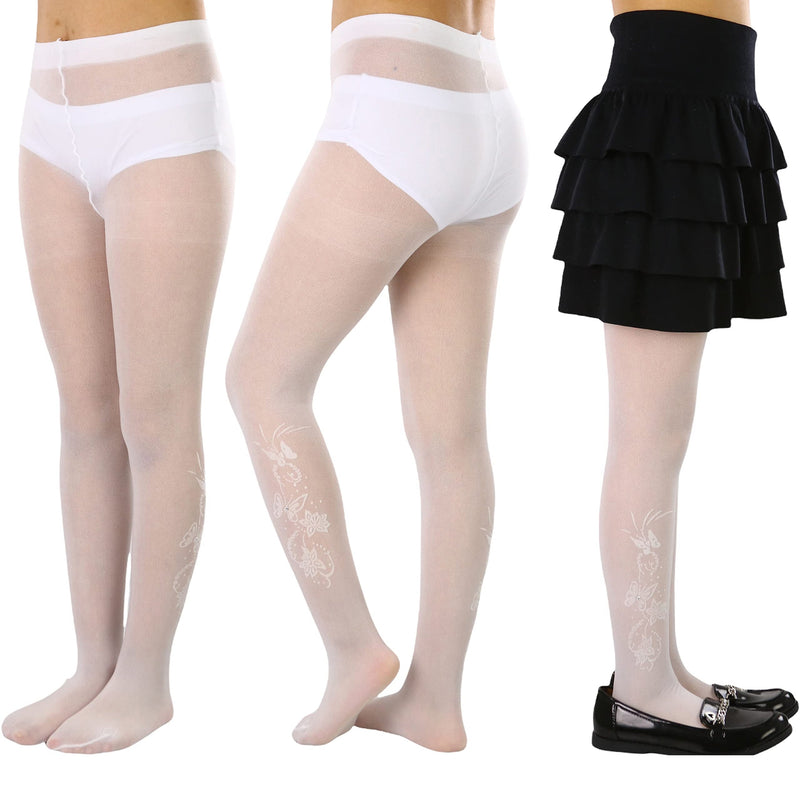 Butterfly Girls Microfiber Opaque Colored Tights (12-Oct, Ivory Off White)