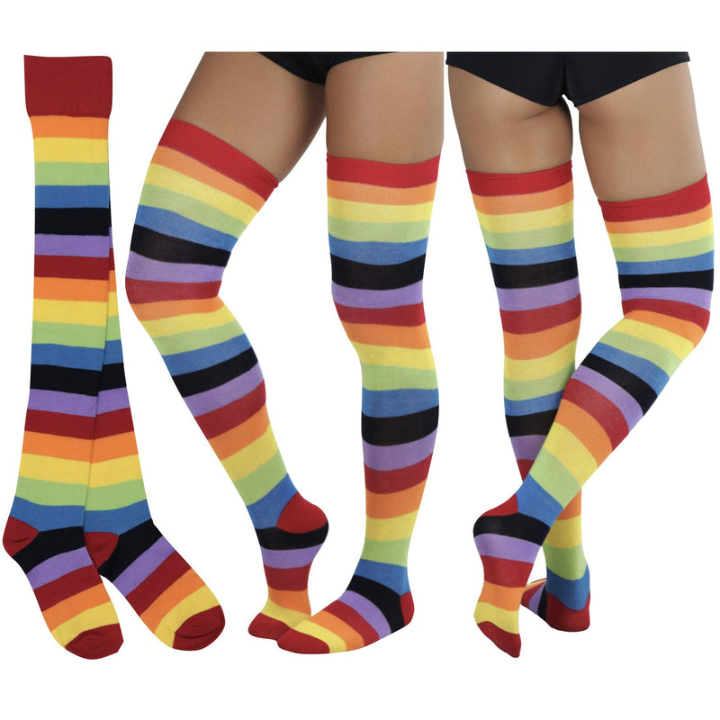6-Pack: ToBeInStyle Women's Bright Rainbow Striped Thigh High Rave Stockings