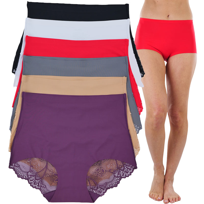 Womens Invisible Seamless Bikini Lace Underwear Half Back Coverage Panties,  4 packs 