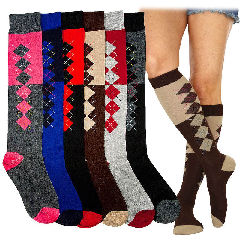 6-Pack: ToBeInStyle Women's Knee High Socks Women's Shoes & Accessories Contrast Argyle - DailySale