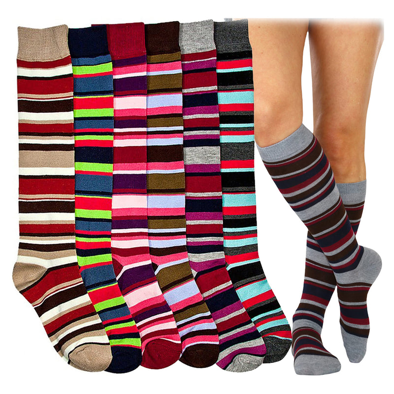6-Pack: ToBeInStyle Women's Knee High Socks Women's Shoes & Accessories Quadruple Stripes - DailySale