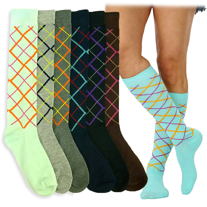 6-Pack: ToBeInStyle Women's Knee High Socks Women's Shoes & Accessories Simple Argyle - DailySale