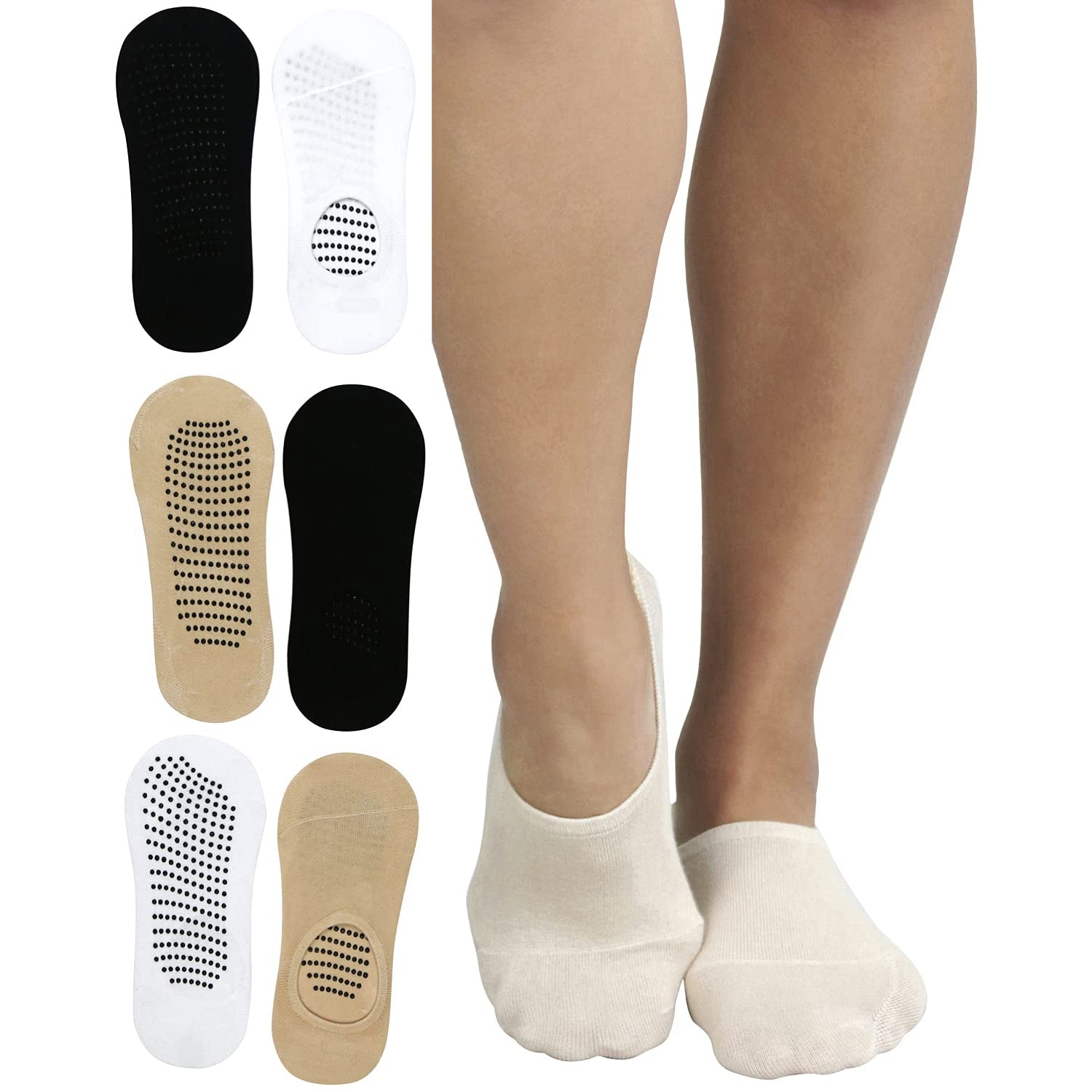 6-Pack: ToBeInStyle Women's Plain Liner Socks with Dotted Nonslip Bottom and Heel Grip Women's Shoes & Accessories - DailySale