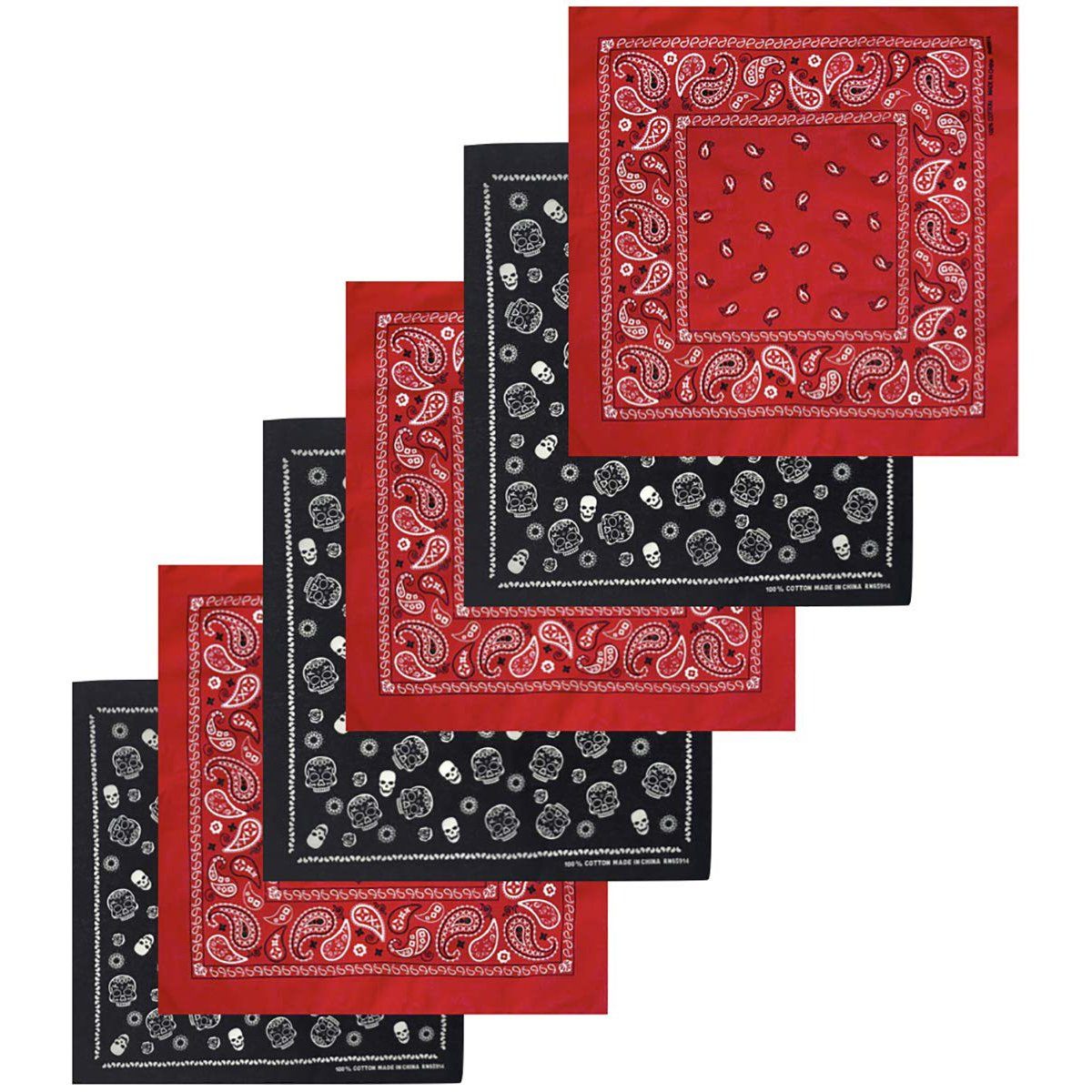 6-Pack: Unisex Classic Cotton Graphic Bandanas Men's Shoes & Accessories Black/Red - DailySale