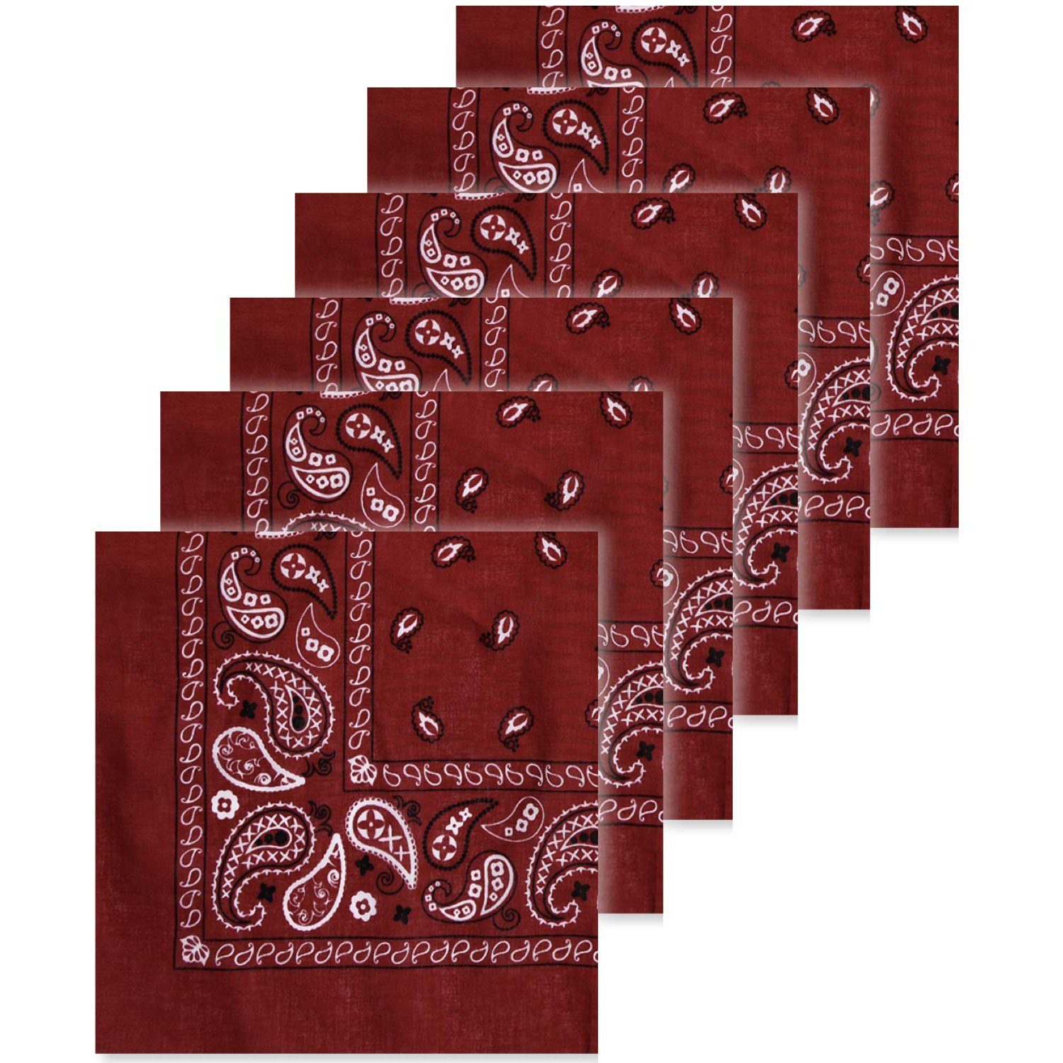 6-Pack: Unisex Classic Cotton Graphic Bandanas Men's Shoes & Accessories Burgundy - DailySale