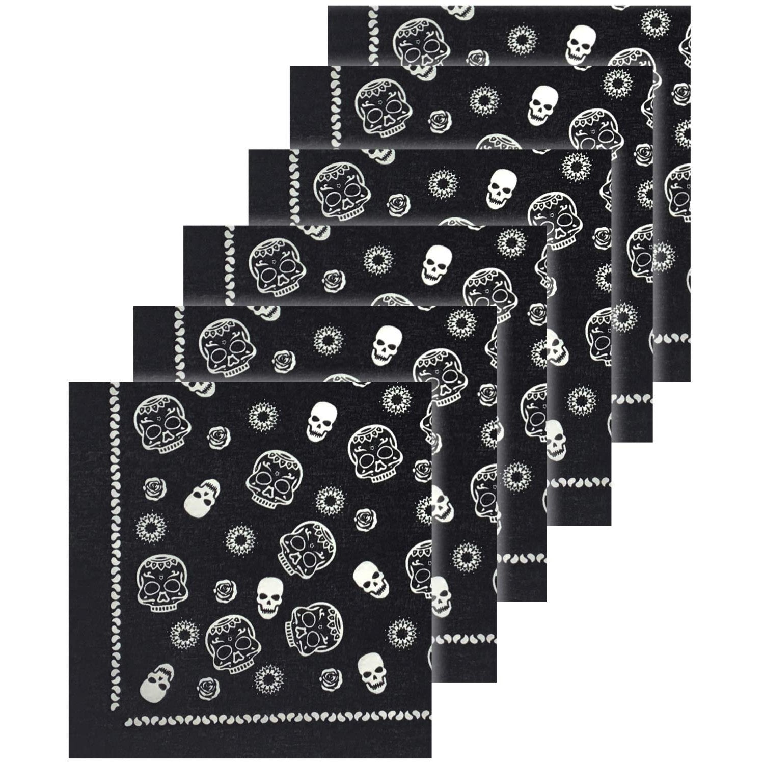 6-Pack: Unisex Classic Cotton Graphic Bandanas Men's Shoes & Accessories Cute Skulls - DailySale