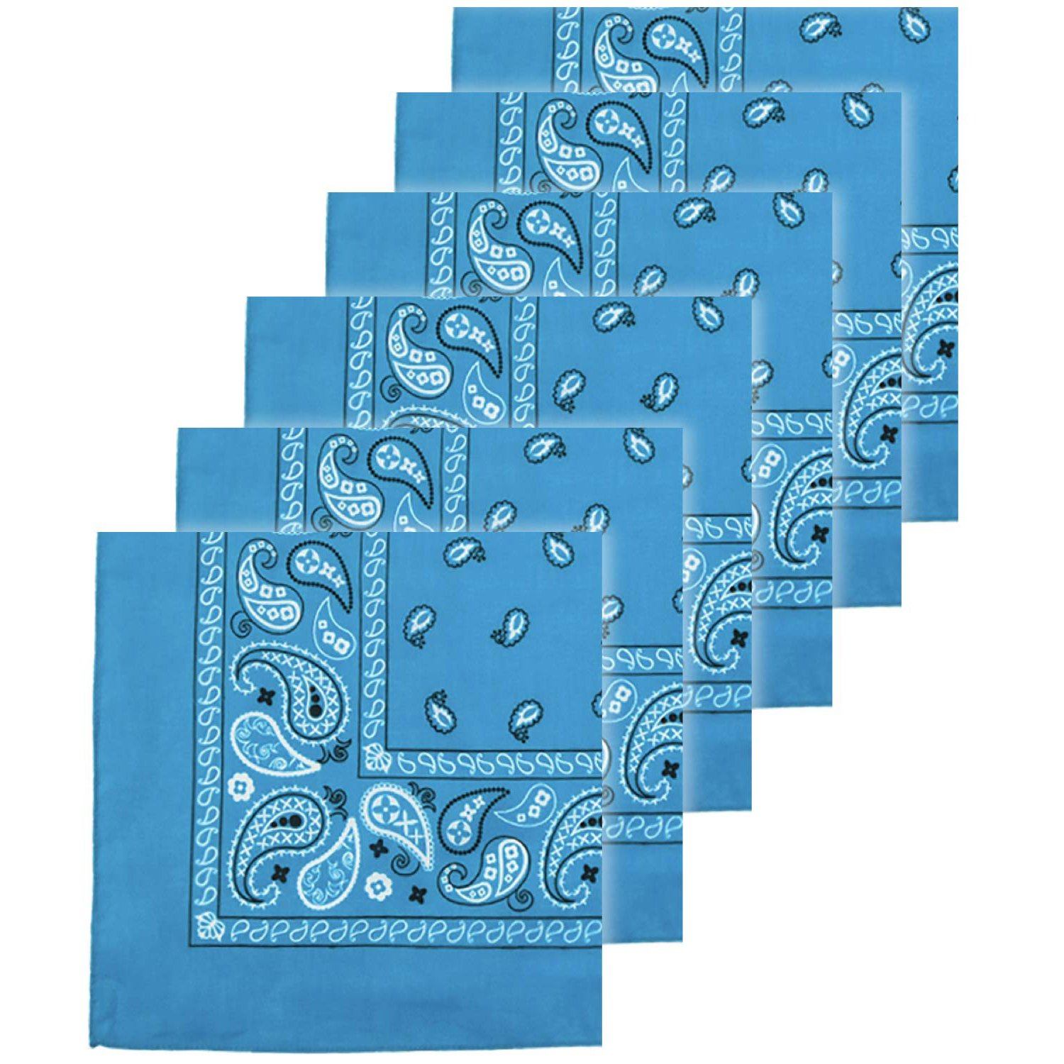 6-Pack: Unisex Classic Cotton Graphic Bandanas Men's Shoes & Accessories Turquoise - DailySale