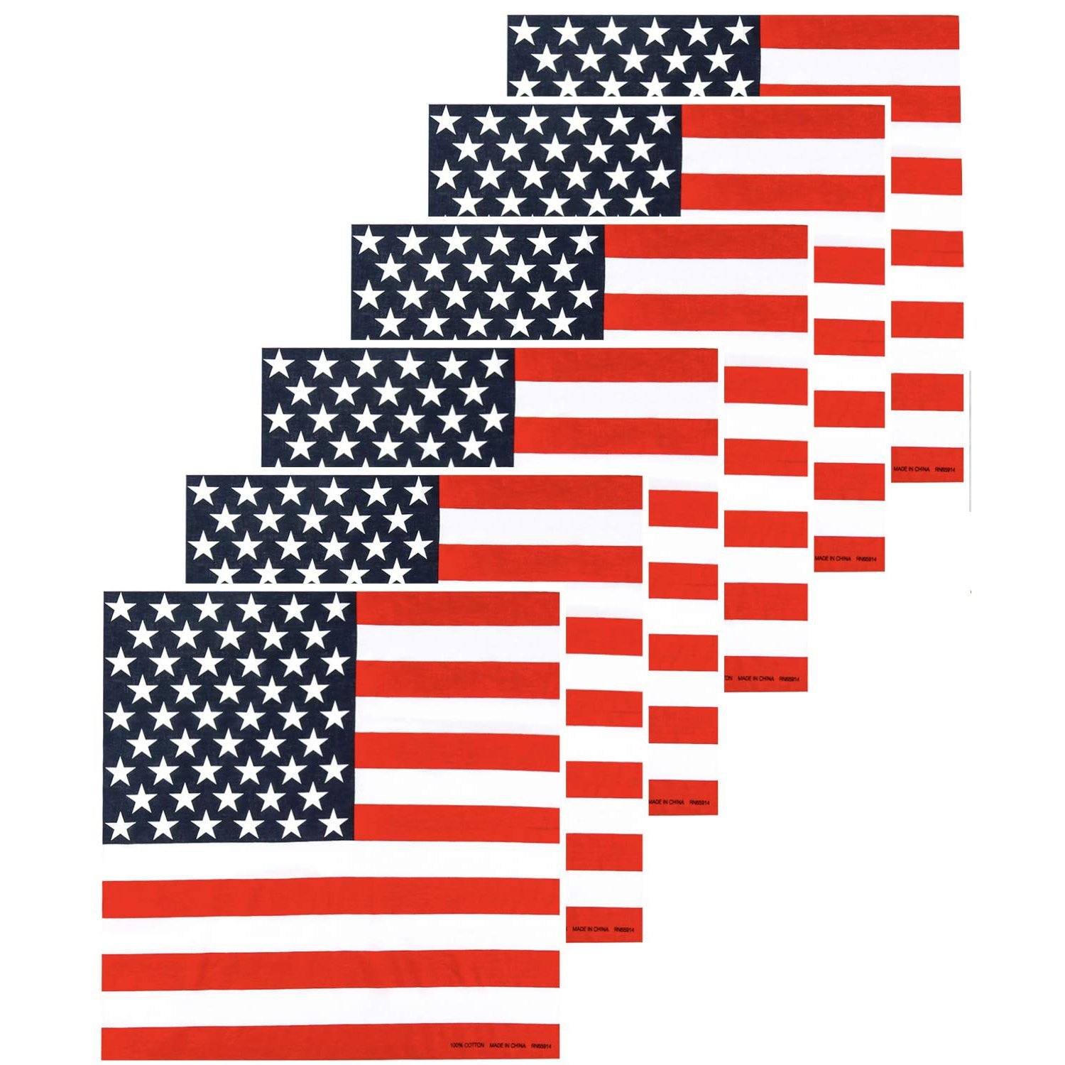 6-Pack: Unisex Classic Cotton Graphic Bandanas Men's Shoes & Accessories US Flag - DailySale