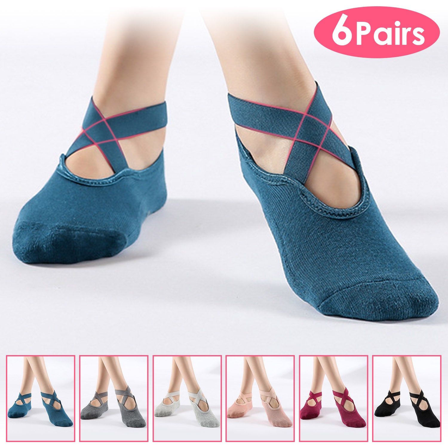 6-Pack: Women Yoga Socks with Straps Non-Slip Grips Women's Shoes & Accessories - DailySale