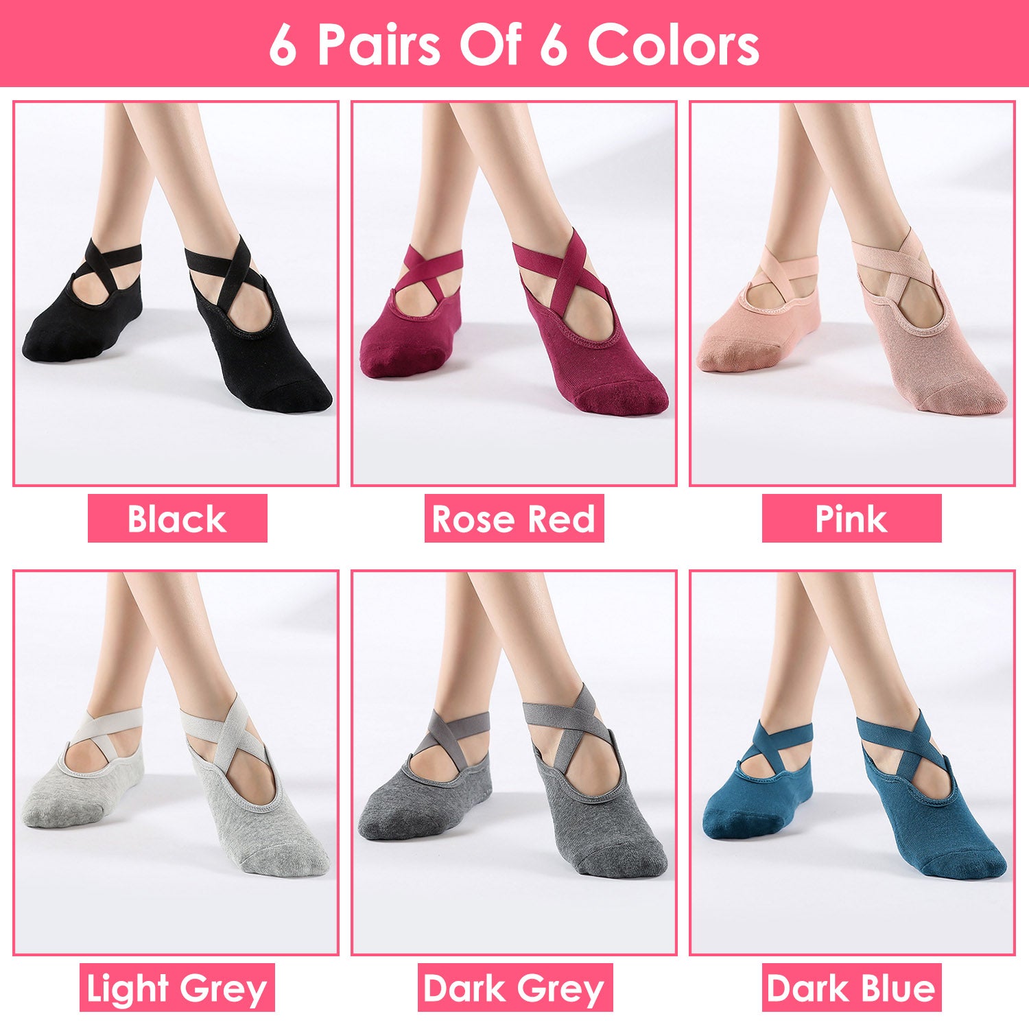 6-Pack: Women Yoga Socks with Straps Non-Slip Grips Women's Shoes & Accessories - DailySale