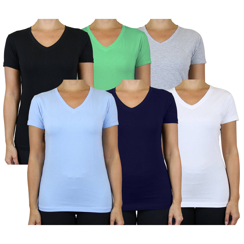 6-Pack: Women's Assorted Short Sleeve V-Neck Tees Women's Clothing S - DailySale