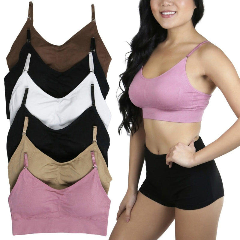6-Pack: Women's Padded Adjustable Strap Bralettes Women's Clothing - DailySale