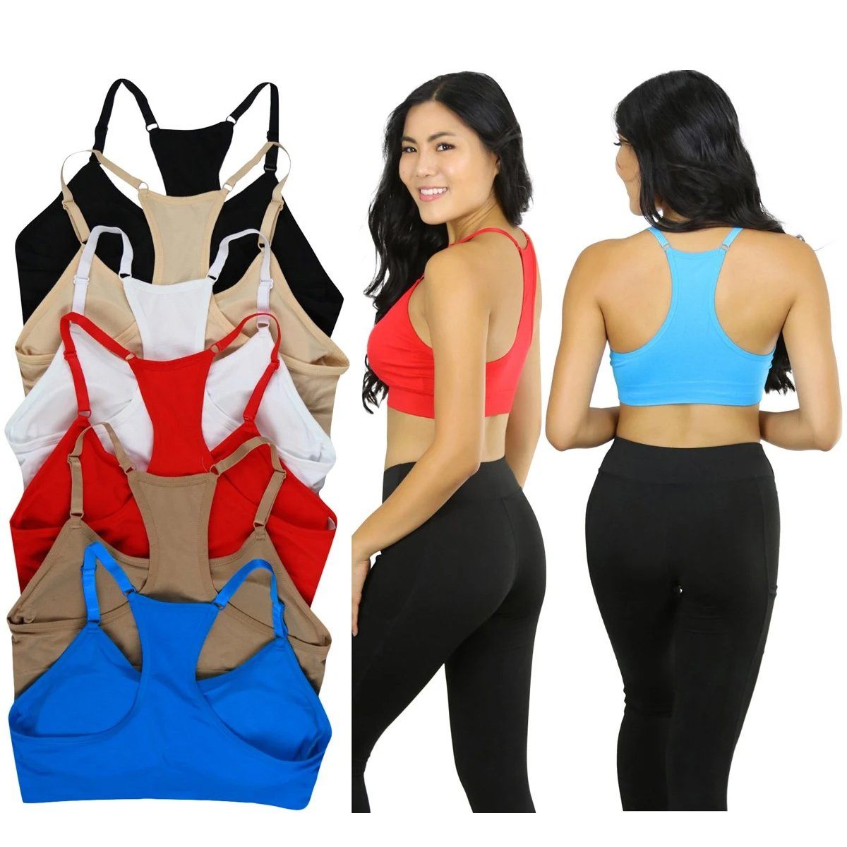 6-Pack: Women's Padded Racerback Active Bras Women's Clothing - DailySale