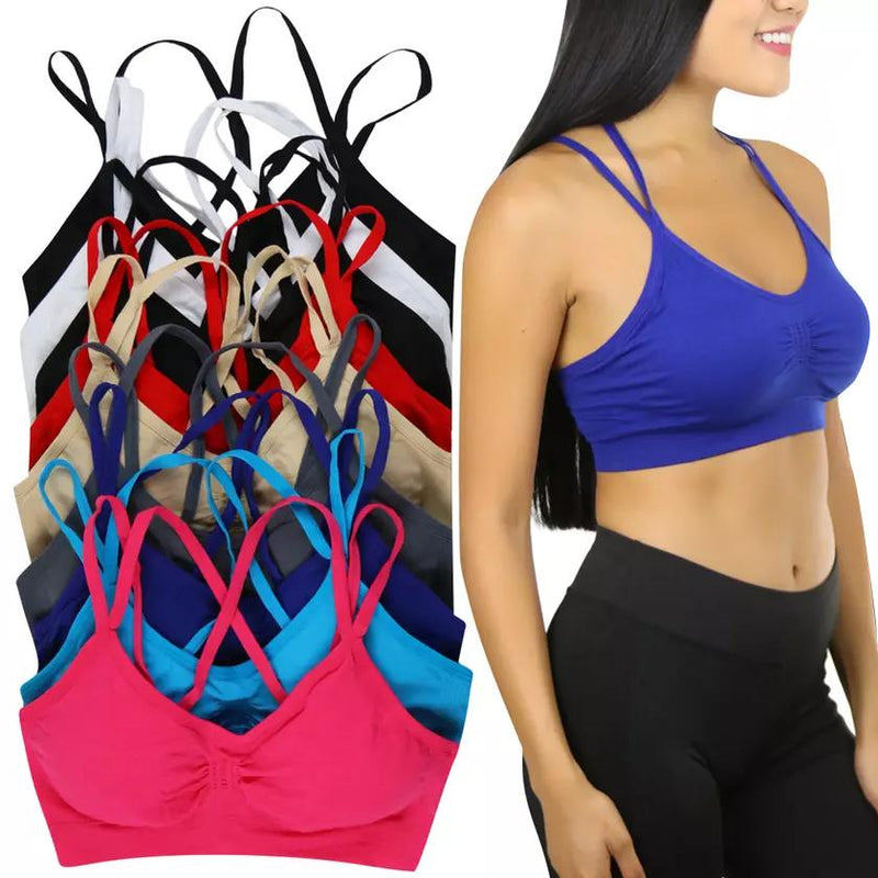 6-Pack: Women's Strappy Back Padded Bralettes Women's Clothing - DailySale