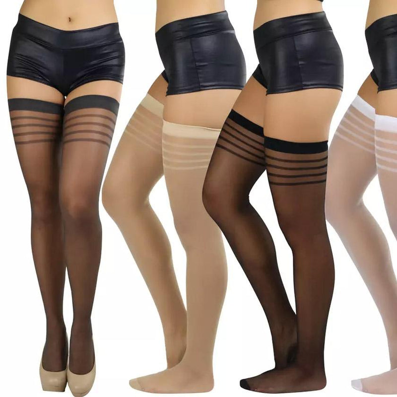 6-Pack: Women's Striped Top Classic Thigh High Stockings Women's Clothing Assorted - DailySale
