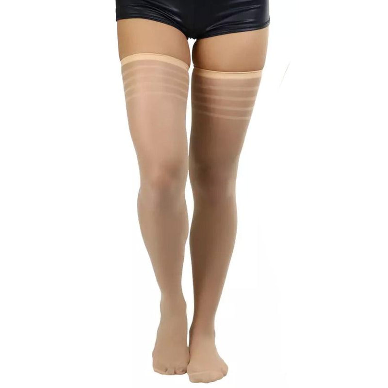 6-Pack: Women's Striped Top Classic Thigh High Stockings Women's Clothing Beige - DailySale