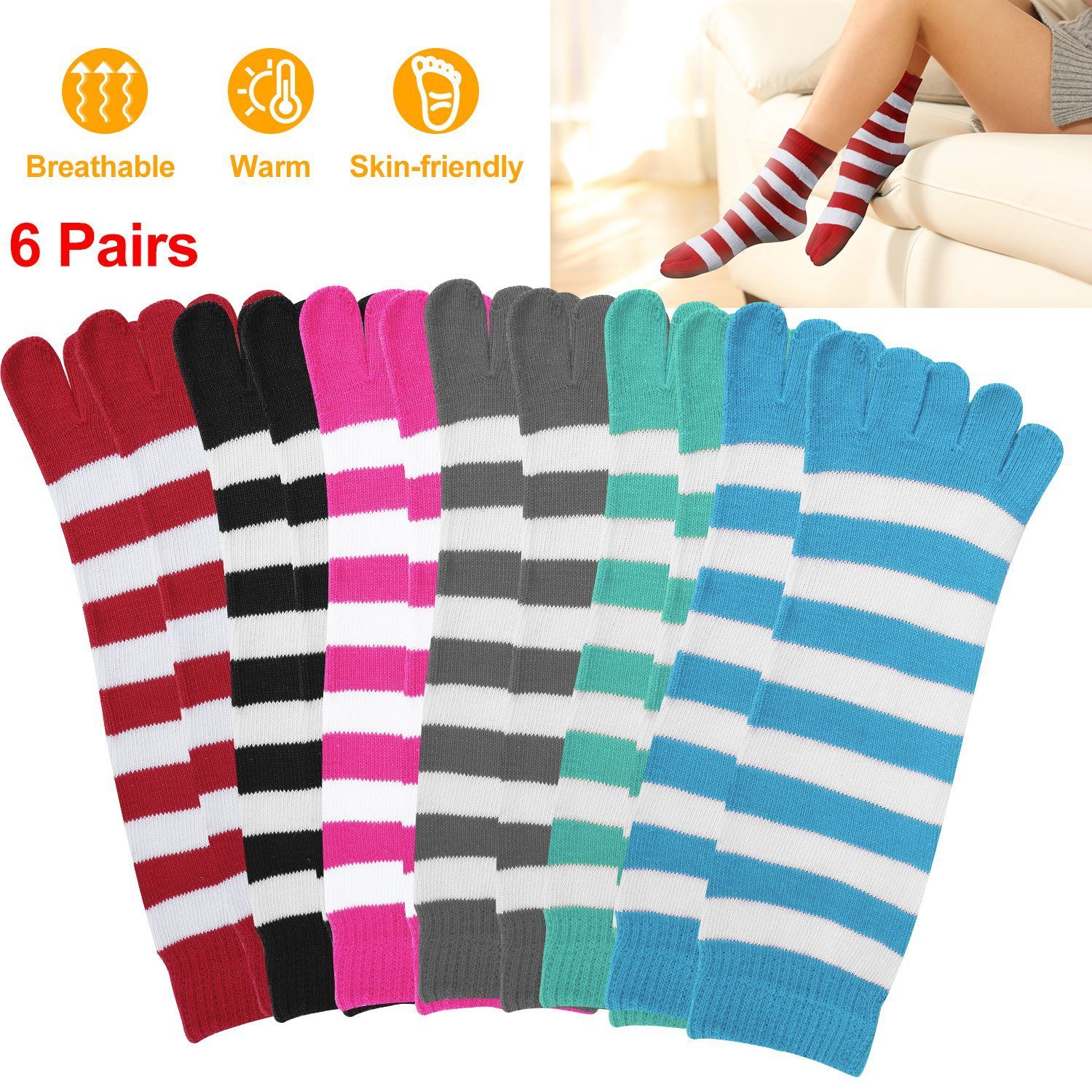 6-Pair: 5 Toes Socks Soft Breathable Ankle Socks Women's Accessories - DailySale