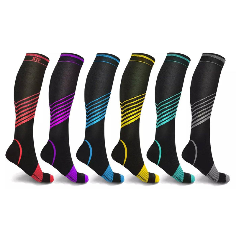 6-Pair: Ultra V-Striped Knee-High Compression Socks Wellness S/M - DailySale