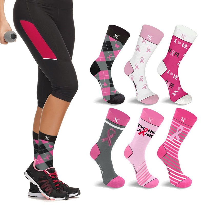6-Pairs: Breast Cancer Awareness Crew Length Everyday Wear Compression Socks Women's Shoes & Accessories - DailySale