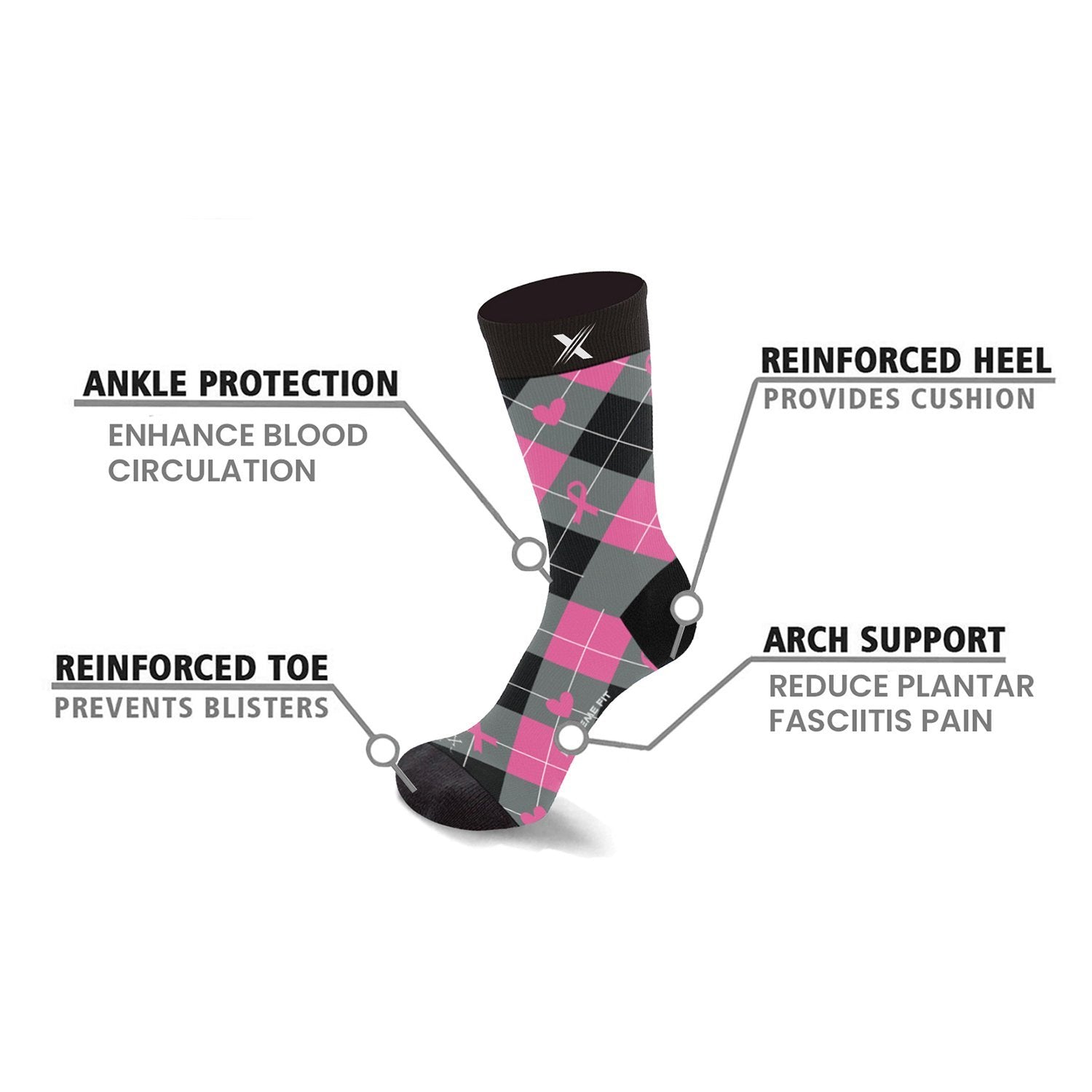 6-Pairs: Breast Cancer Awareness Crew Length Everyday Wear Compression Socks Women's Shoes & Accessories - DailySale