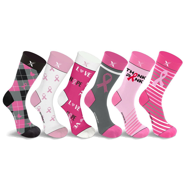 6-Pairs: Breast Cancer Awareness Crew Length Everyday Wear Compression Socks Women's Shoes & Accessories S/M - DailySale