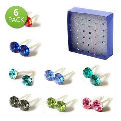 6-Pairs: Crystal Stud Earrings on Acrylic Hypoallergenic Posts Jewelry - DailySale
