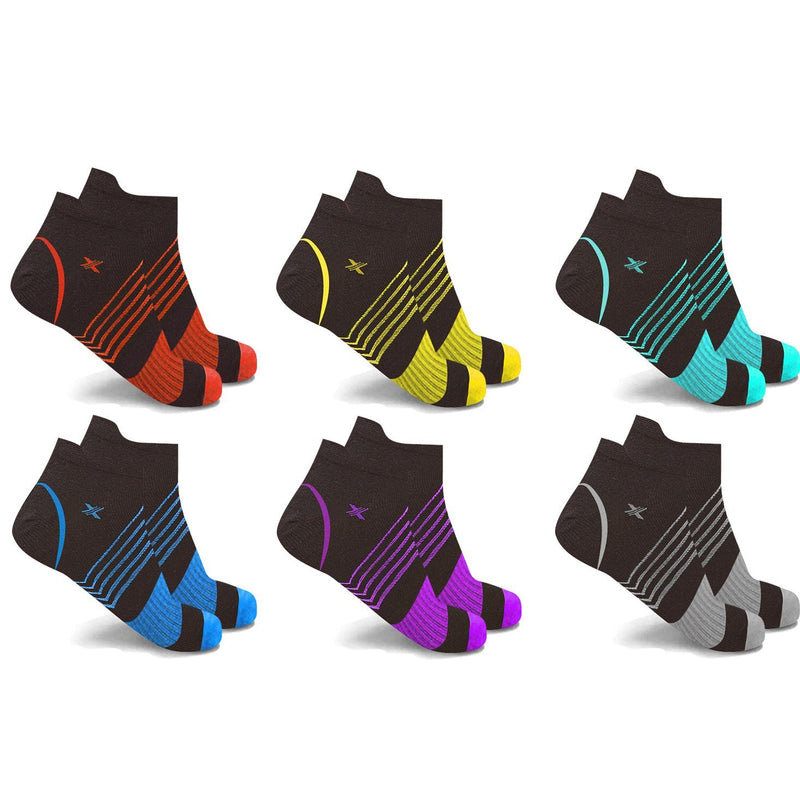 6-Pairs: Ultra V-Striped Ankle Compression Socks Wellness Black/Colored S/M - DailySale