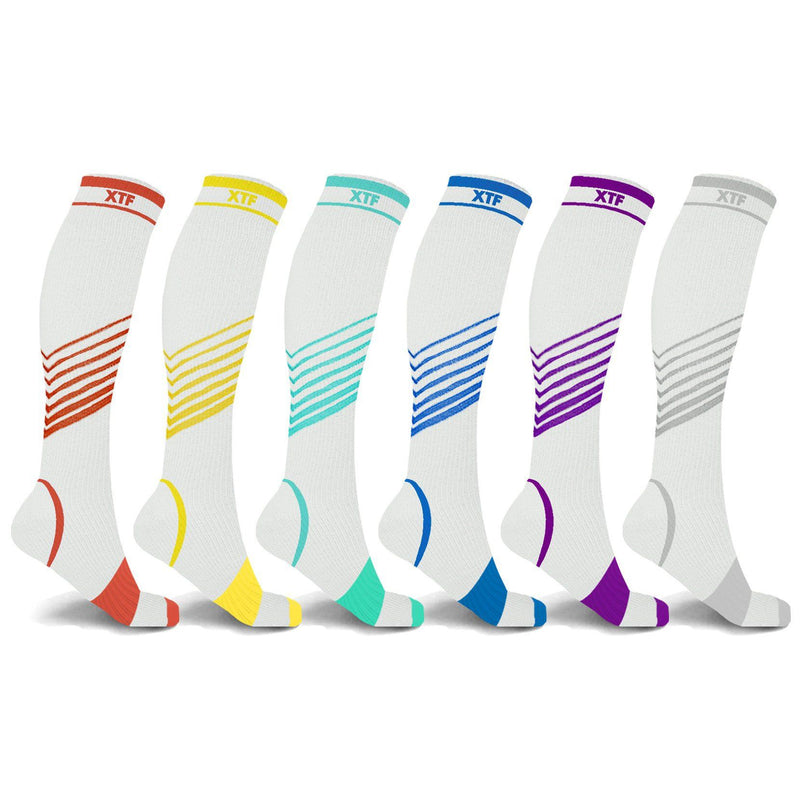 6-Pairs: Ultra V-Striped Knee-Length Compression Socks