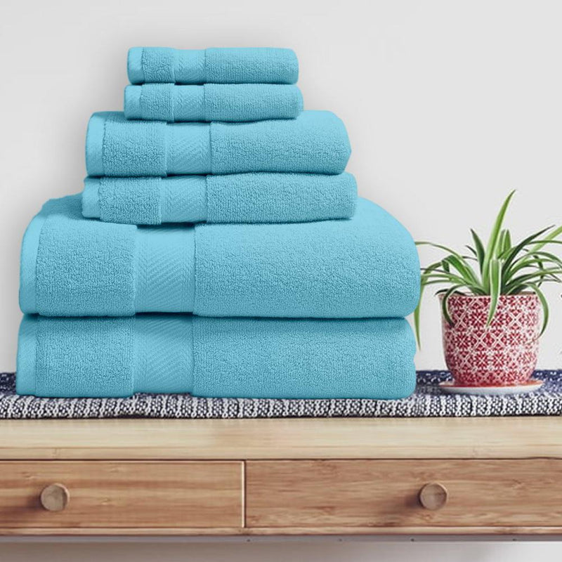 6-Piece: 100% Organic Cotton Bath Towel Set Bath Sky Blue - DailySale