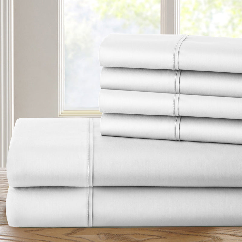 6-Piece: 1200 Thread Count Cotton Rich Solid Sateen Sheet Set Linen & Bedding White Queen - DailySale