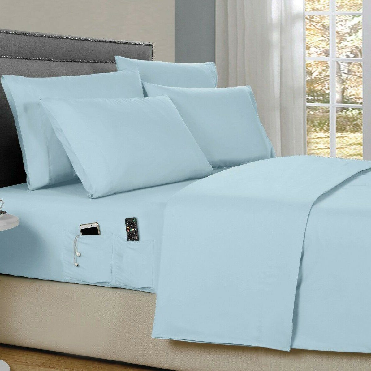 6-Piece: Bamboo Smart Sheet Set With Storage Pocket Bedding Twin Aqua - DailySale