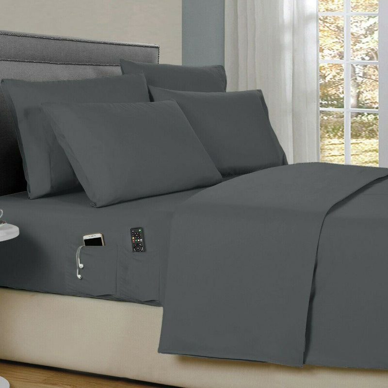 6-Piece: Bamboo Smart Sheet Set With Storage Pocket Bedding Twin Gray - DailySale