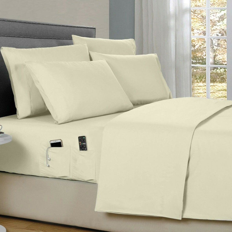 6-Piece: Bamboo Smart Sheet Set With Storage Pocket Bedding Twin Ivory - DailySale