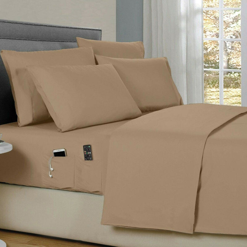 6-Piece: Bamboo Smart Sheet Set With Storage Pocket Bedding Twin Taupe - DailySale