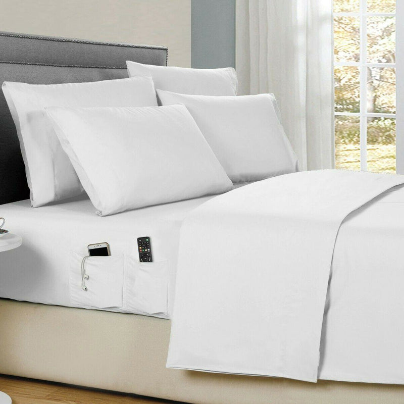 6-Piece: Bamboo Smart Sheet Set With Storage Pocket Bedding Twin White - DailySale