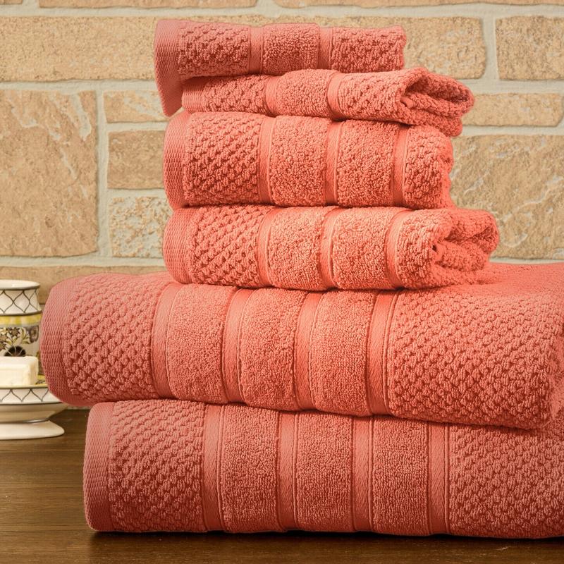 6-Piece Bibb Home Absorbent 100% Egyptian Cotton Towel Set Home Essentials Coral Popcorn - DailySale
