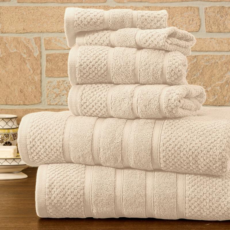 6-Piece Bibb Home Absorbent 100% Egyptian Cotton Towel Set Home Essentials Ivory Popcorn - DailySale