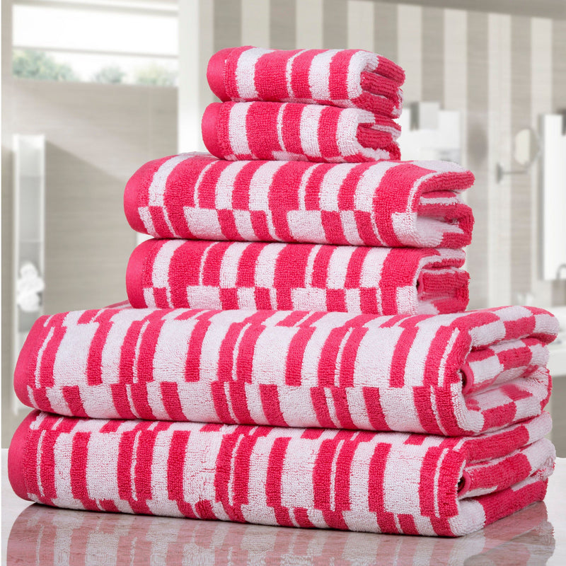 6-Piece: CP Stratus Stripe Quick Dry Towel Set Bath Pink - DailySale