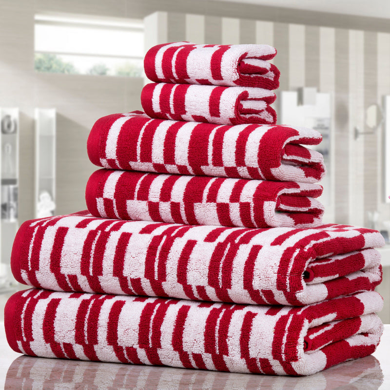 6-Piece: CP Stratus Stripe Quick Dry Towel Set Bath Red - DailySale