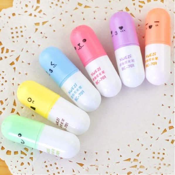 6-Piece: Cute Pill Shape Mini Highlighter Marker Art & Craft Supplies - DailySale