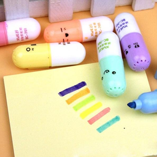 6-Piece: Cute Pill Shape Mini Highlighter Marker Art & Craft Supplies - DailySale