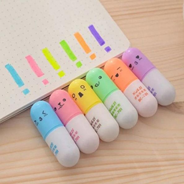 6-Piece: Cute Pill Shape Mini Highlighter Marker Art & Craft Supplies - DailySale