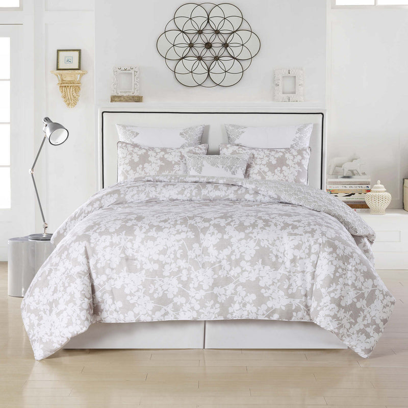 6-Piece: Kensie Oversized Queen Floral Comforter Set Bedding Taupe - DailySale