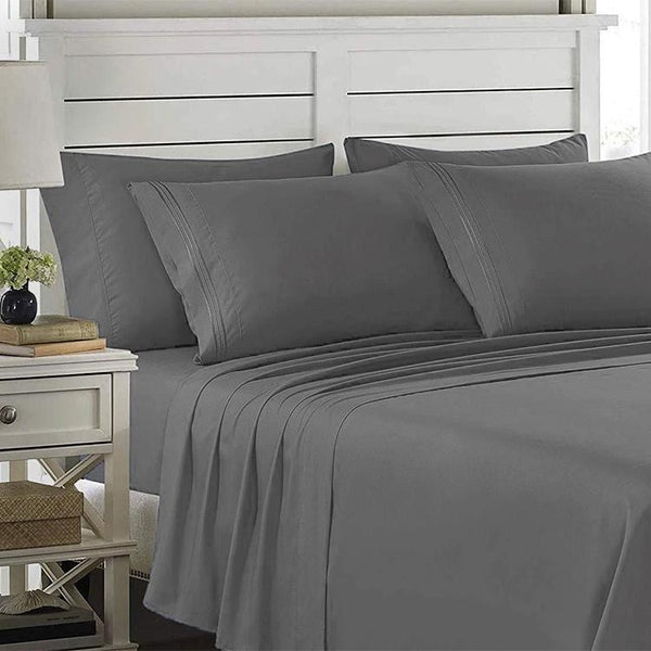 6-Piece Lux Decor Collection 1800 Series Sheets Set laid out on a bed shown in dark gray