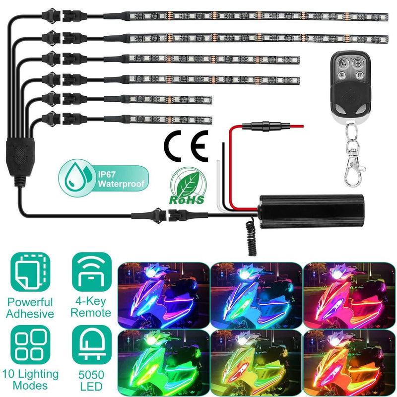 6-Piece: Motorcycle LED Light Strips Sports & Outdoors - DailySale