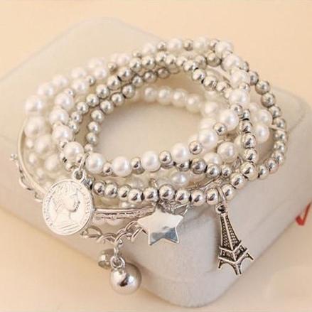 6-Piece: Multi Layer Pearl Bracelet Set Bracelets - DailySale