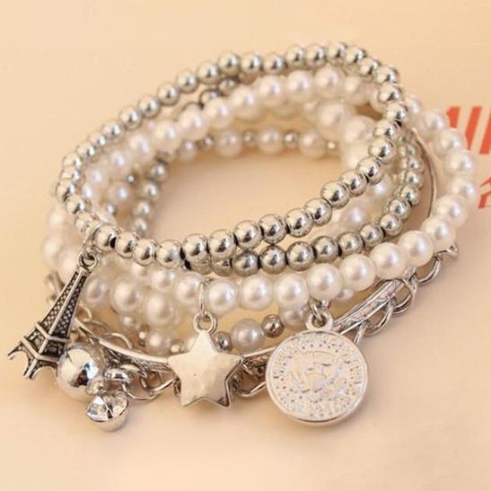 6-Piece: Multi Layer Pearl Bracelet Set Bracelets - DailySale