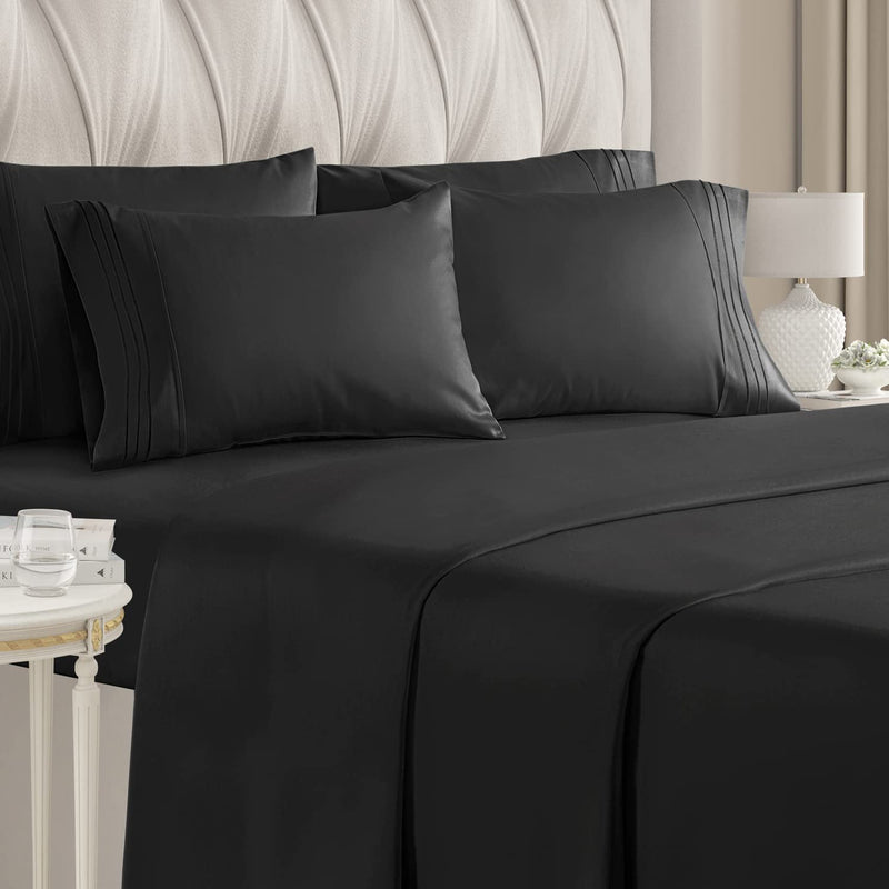 6-Piece Set: Hotel Luxury Bed Sheets Bedding Black Full - DailySale