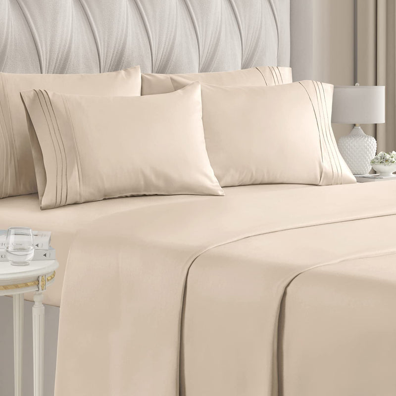 6-Piece Set: Hotel Luxury Bed Sheets Bedding Cream Full - DailySale